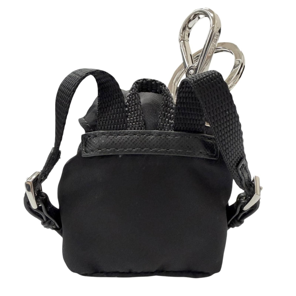 Prada Triangle Logo Backpack Motif Charm Strap Black Box Included — view 3