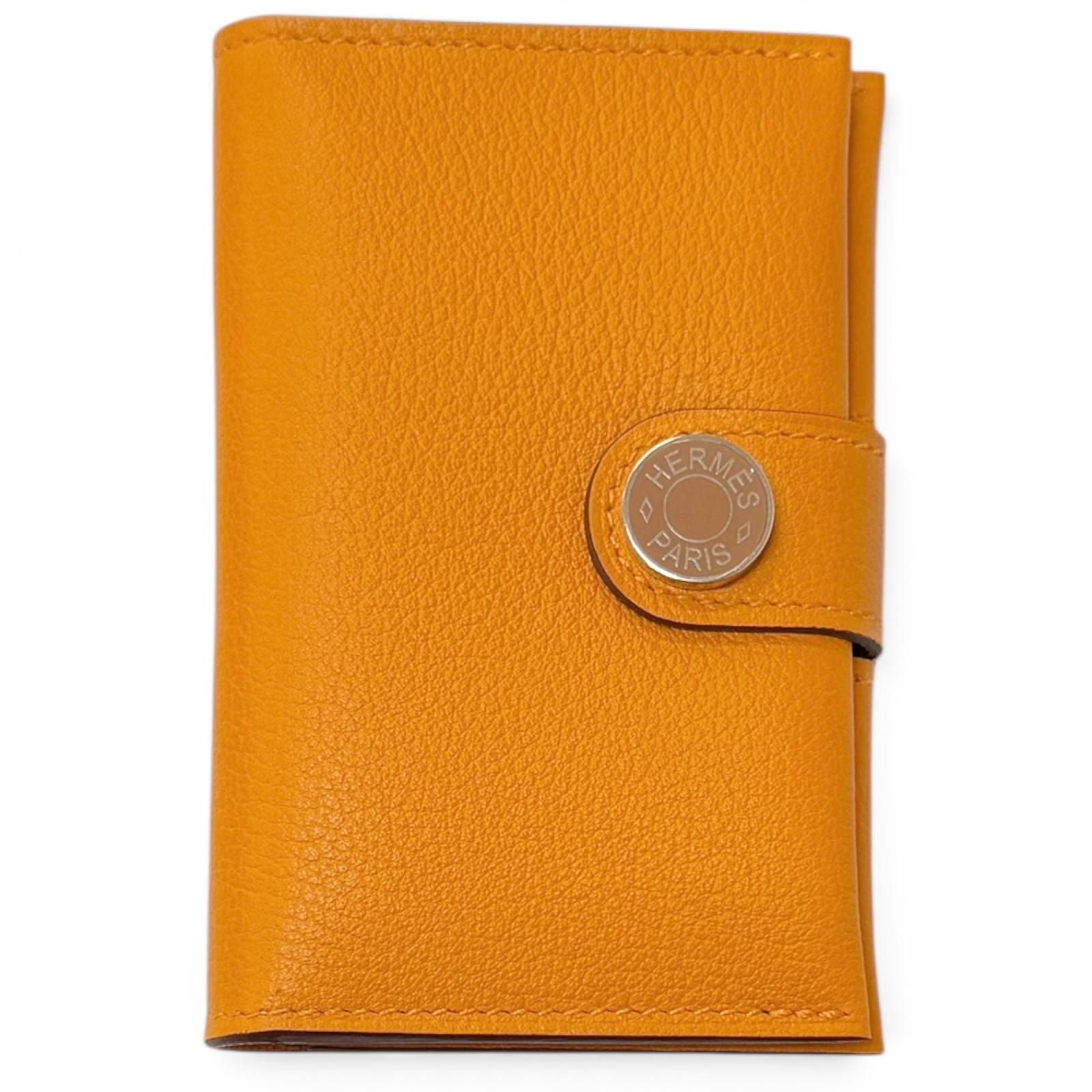 Hermes Ever Color Clou de Selle Leather Card Case Apricot Gold