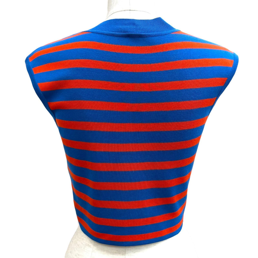 Hermes Silk Blend Border Sleeveless Mock Neck Knit Blue Orange 38 — view 4
