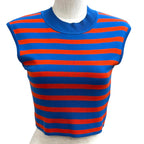 Hermes Silk Blend Border Sleeveless Mock Neck Knit Blue Orange 38