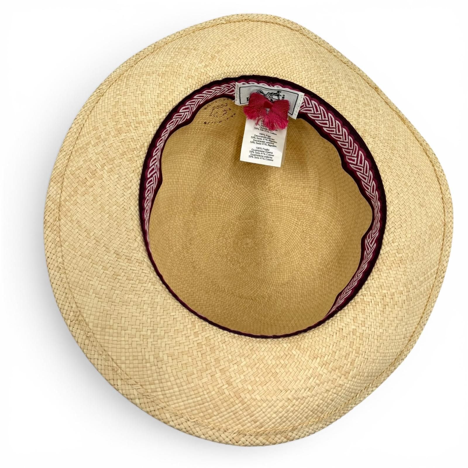Hermes Greta Series Silk Ribbon Tape Straw Hat Natural Pink 57 Bag Included — view 5