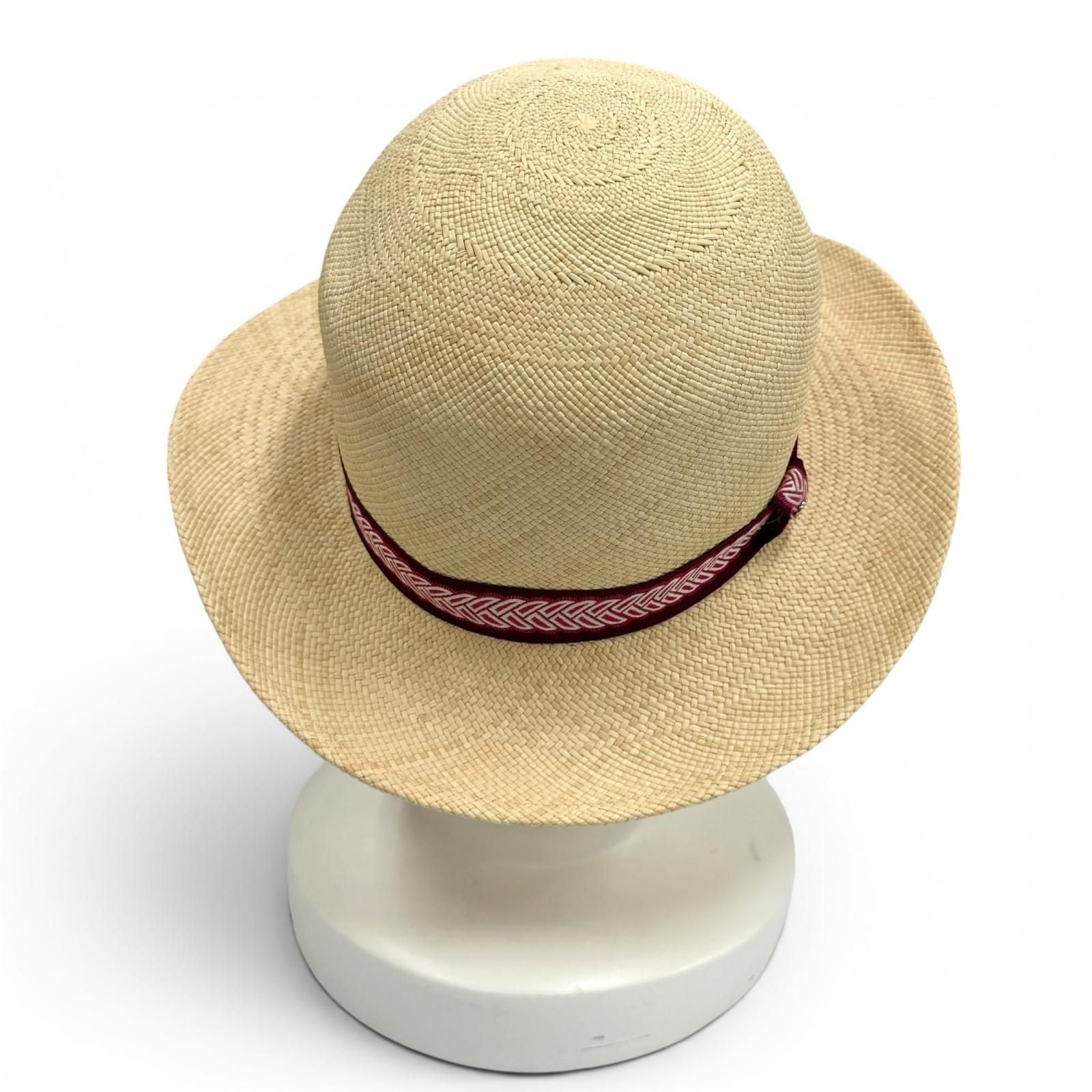 Hermes Greta Series Silk Ribbon Tape Straw Hat Natural Pink 57 Bag Included — view 4