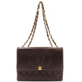 Chanel Maxi Quilted 34 Chain Shoulder CC Logo Lambskin Brown