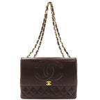 Chanel Maxi Quilted 34 Chain Shoulder CC Logo Lambskin Brown