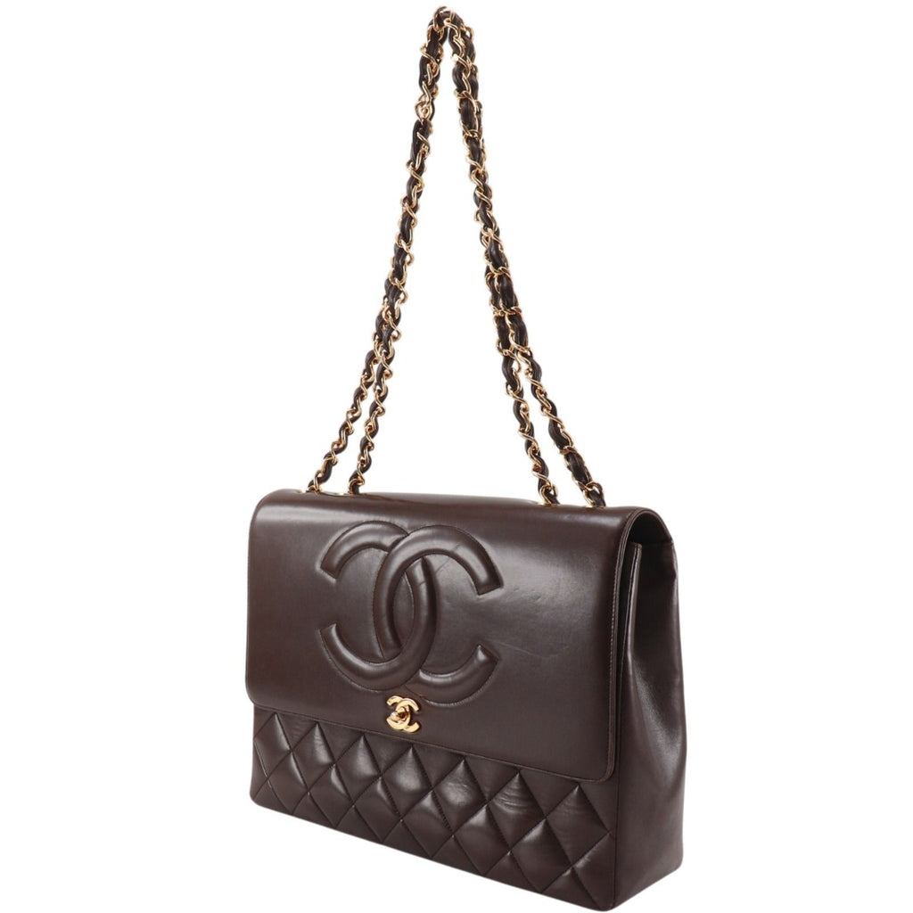 Chanel Maxi Quilted 34 Chain Shoulder CC Logo Lambskin Brown — view 2