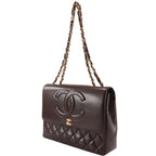 Chanel Maxi Quilted 34 Chain Shoulder CC Logo Lambskin Brown — view 2
