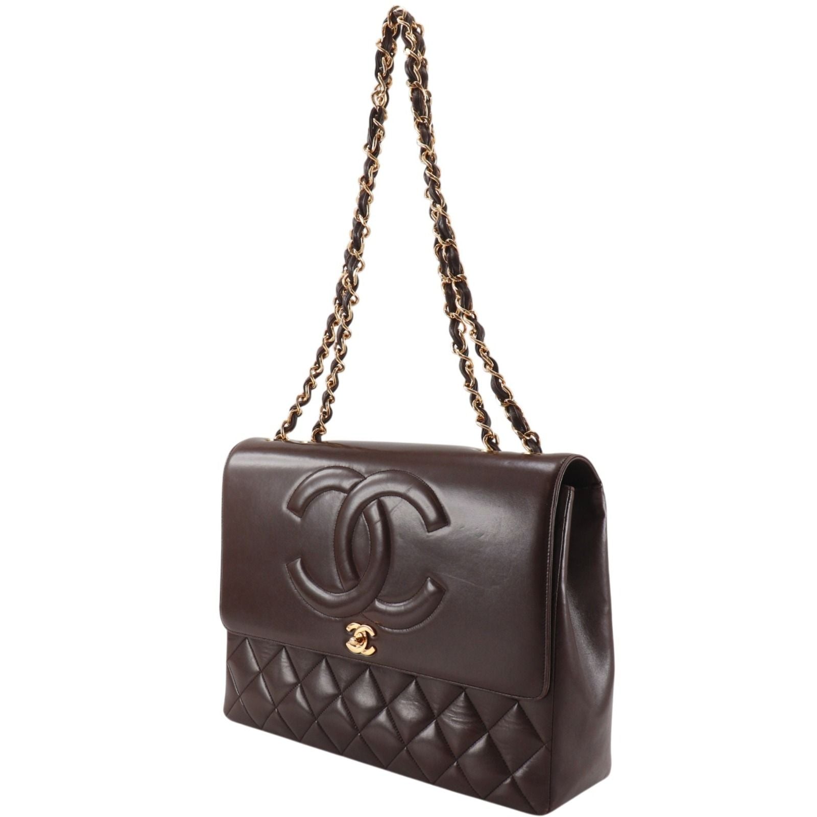 Chanel Maxi Quilted 34 Chain Shoulder CC Logo Lambskin Brown — view 2