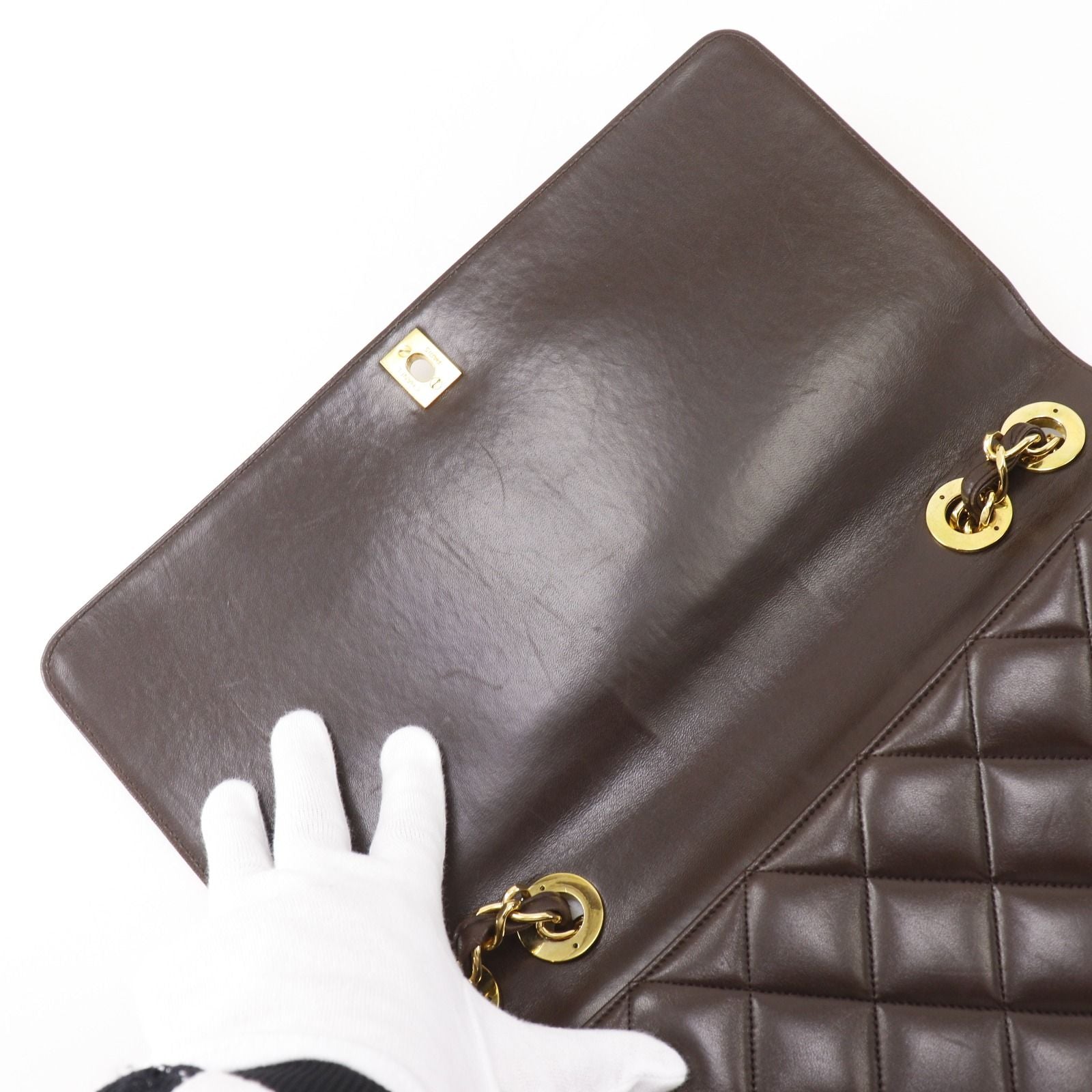 Chanel Maxi Quilted 34 Chain Shoulder CC Logo Lambskin Brown — view 5