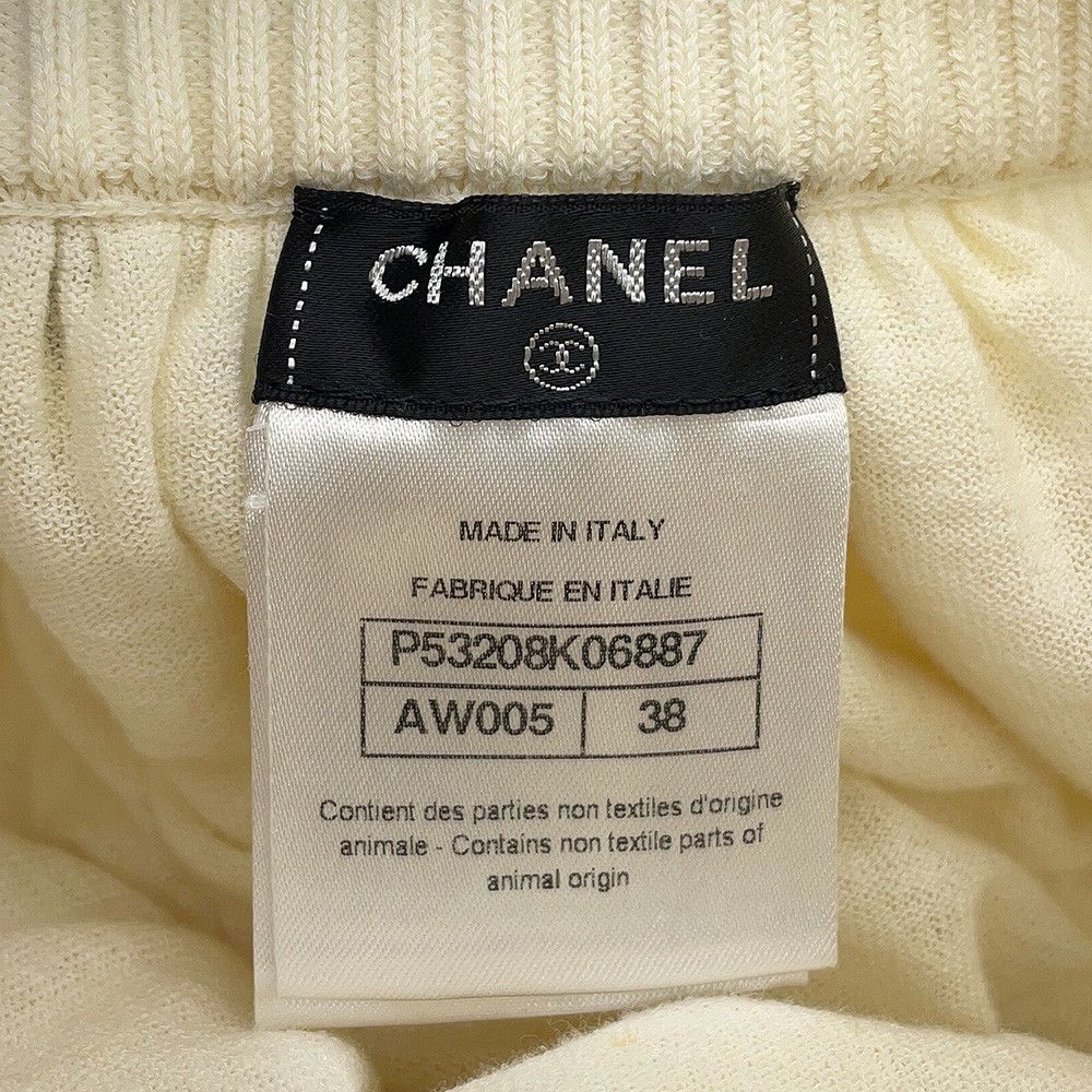 Chanel Skirt Mini Flare Ruffle CC Logo Cotton Linen 38 White — view 7