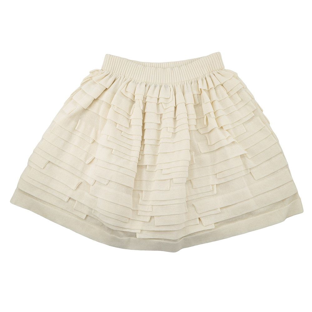Chanel Skirt Mini Flare Ruffle CC Logo Cotton Linen 38 White — view 2