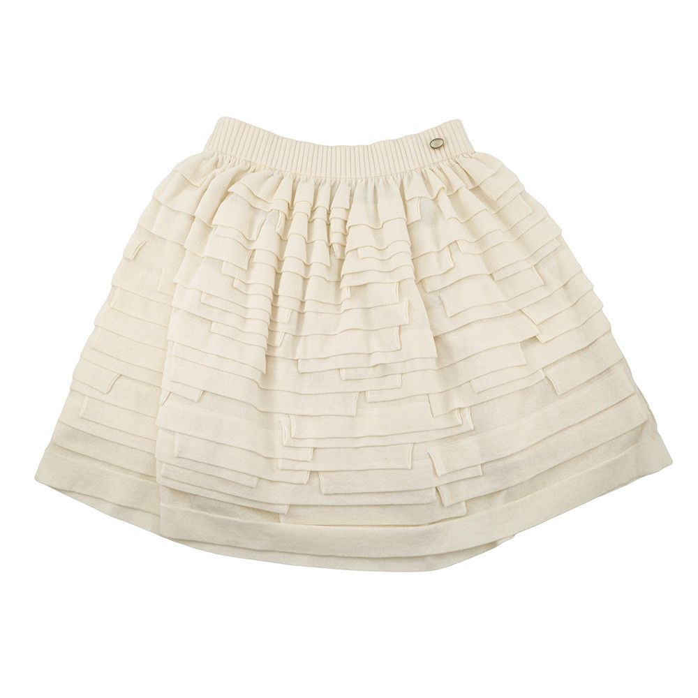 Chanel Skirt Mini Flare Ruffle CC Logo Cotton Linen 38 White