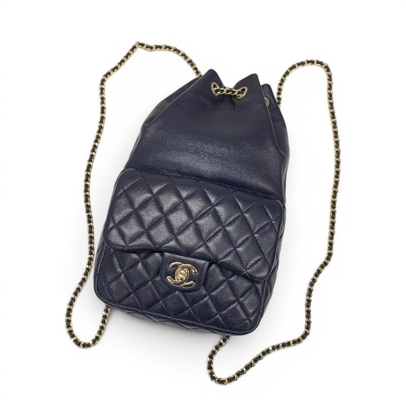 Chanel Backpack Navy Gold Quilted CC Logo Turnlock Chain — view 5