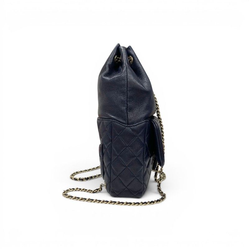 Chanel Backpack Navy Gold Quilted CC Logo Turnlock Chain — view 2