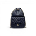 Chanel Backpack Navy Gold Quilted CC Logo Turnlock Chain