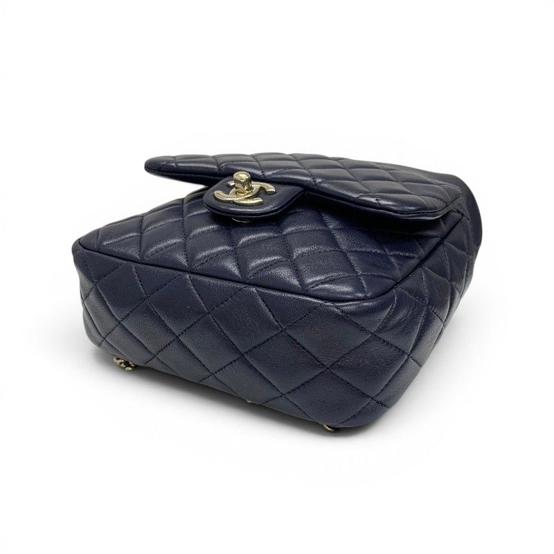Chanel Backpack Navy Gold Quilted CC Logo Turnlock Chain — view 4