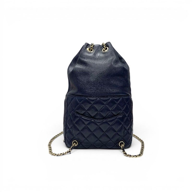 Chanel Backpack Navy Gold Quilted CC Logo Turnlock Chain — view 3