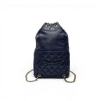 Chanel Backpack Navy Gold Quilted CC Logo Turnlock Chain — view 3