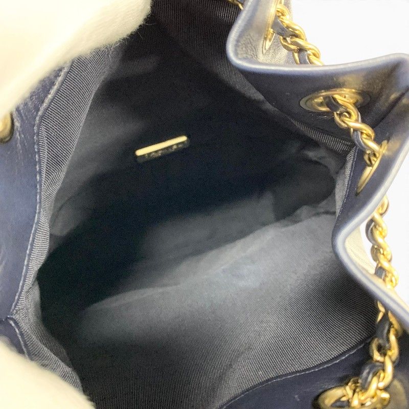 Chanel Backpack Navy Gold Quilted CC Logo Turnlock Chain — view 6