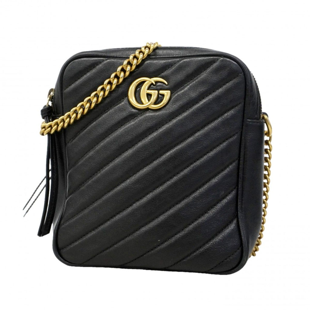 Gucci Shoulder Bag GG Marmont Leather Black Gold