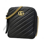 Gucci Shoulder Bag GG Marmont Leather Black Gold