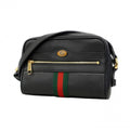 Gucci Shoulder Bag Sherry Line Leather Black Gold