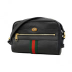 Gucci Shoulder Bag Sherry Line Leather Black Gold