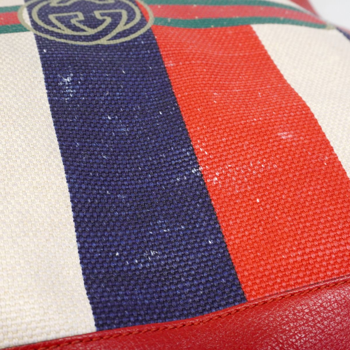 Gucci Tote Canvas Leather Red Navy Gold — view 7
