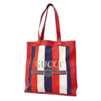 Gucci Tote Canvas Leather Red Navy Gold