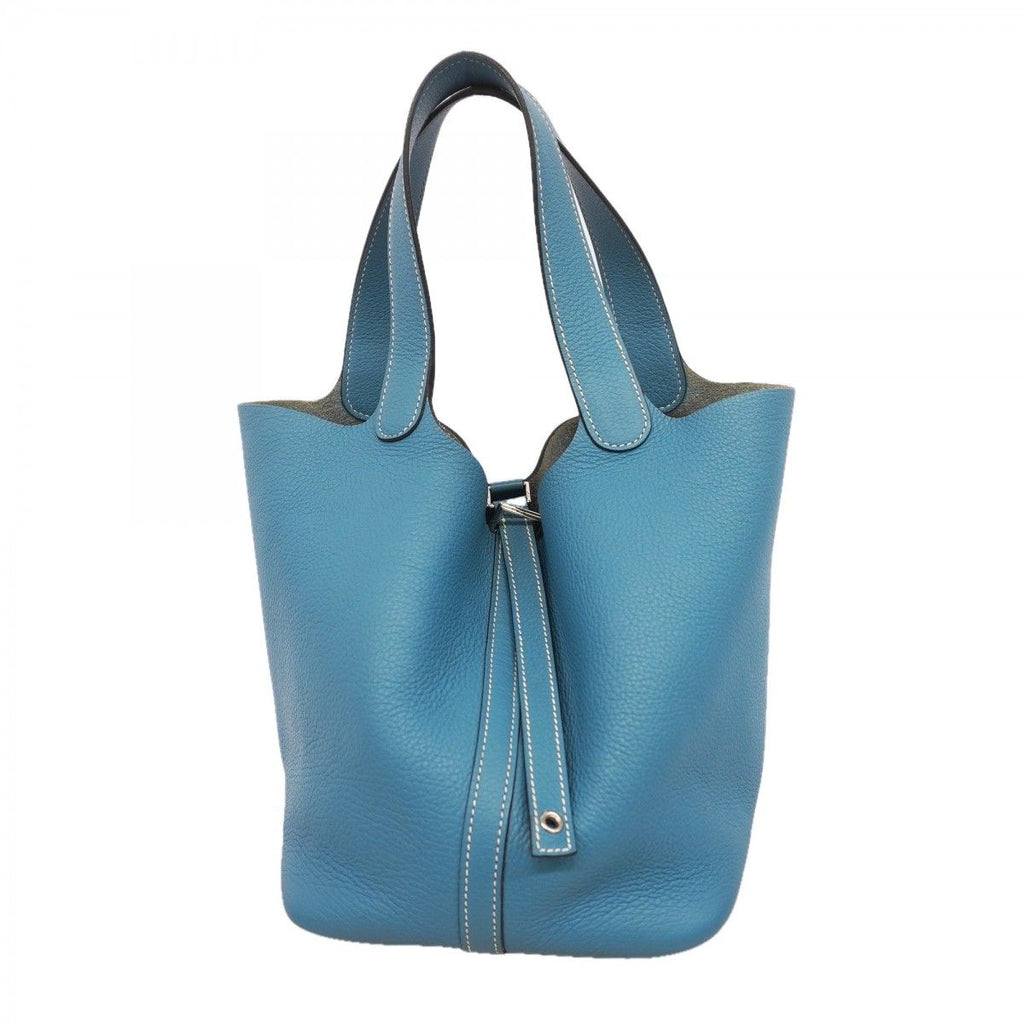 Hermes Handbag Picotin Lock MM Taurillon Blue Jean Silver