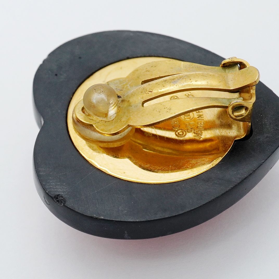 Chanel Earrings Vintage CC Logo Gold Plated Plastic Rhinestone Black — view 6