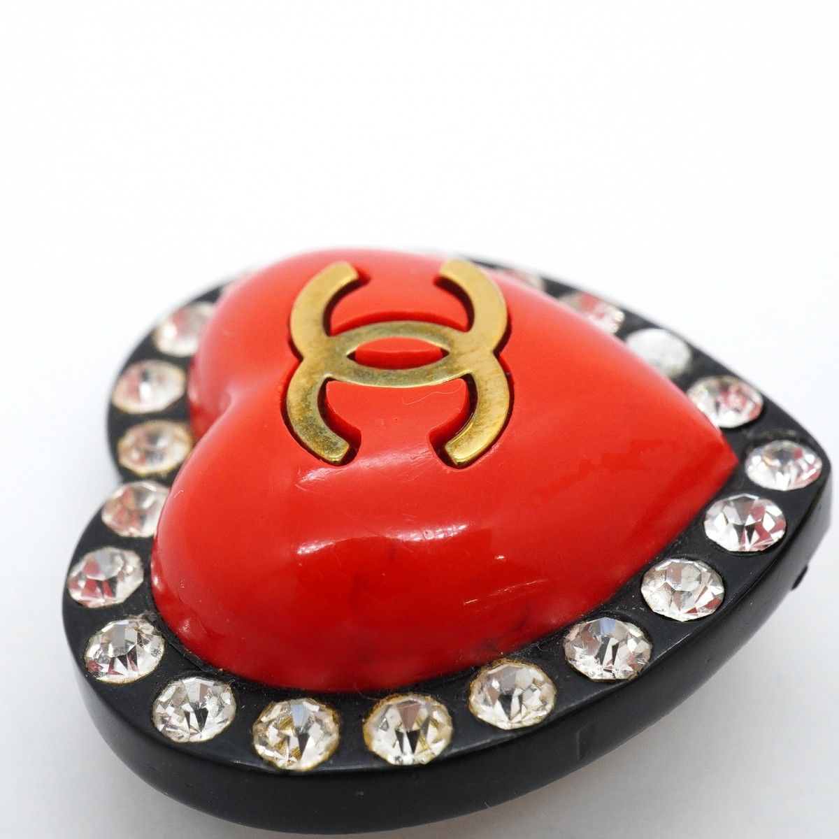 Chanel Earrings Vintage CC Logo Gold Plated Plastic Rhinestone Black — view 8