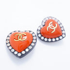 Chanel Earrings Vintage CC Logo Gold Plated Plastic Rhinestone Black — view 2
