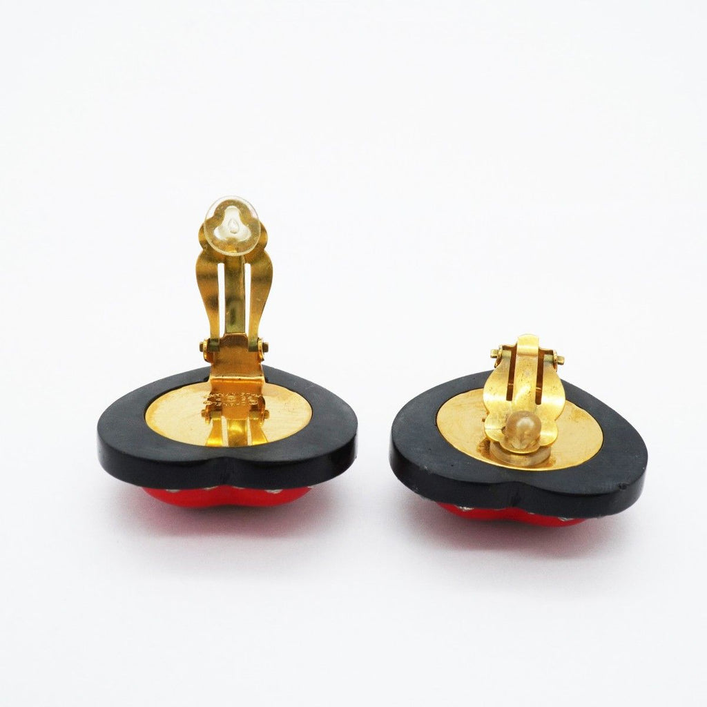 Chanel Earrings Vintage CC Logo Gold Plated Plastic Rhinestone Black — view 3