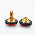 Chanel Earrings Vintage CC Logo Gold Plated Plastic Rhinestone Black — view 3