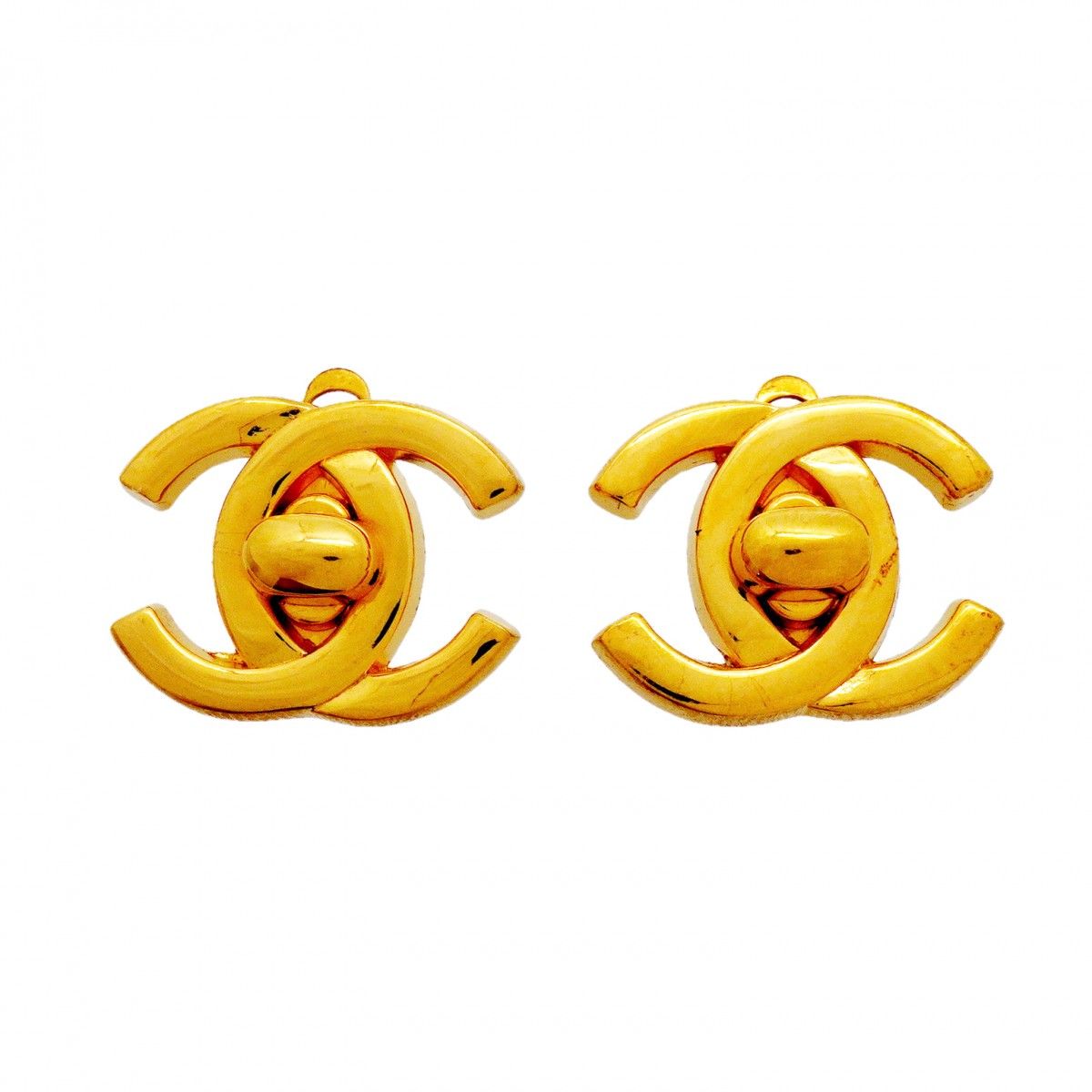 Chanel Earrings Vintage CC Logo Turnlock Gold Plated