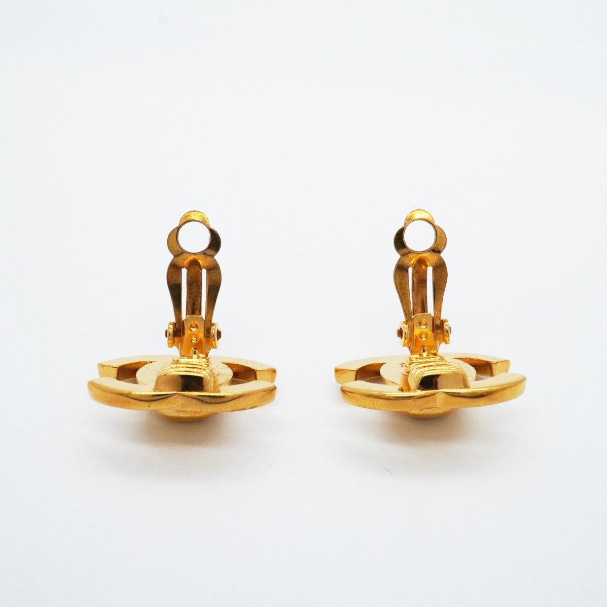 Chanel Earrings Vintage CC Logo Turnlock Gold Plated — view 7