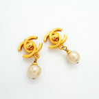 Chanel Earrings Vintage CC Logo Turnlock Gold Plated Faux Pearl — view 2