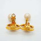 Chanel Earrings Vintage CC Logo Turnlock Gold Plated Faux Pearl — view 3