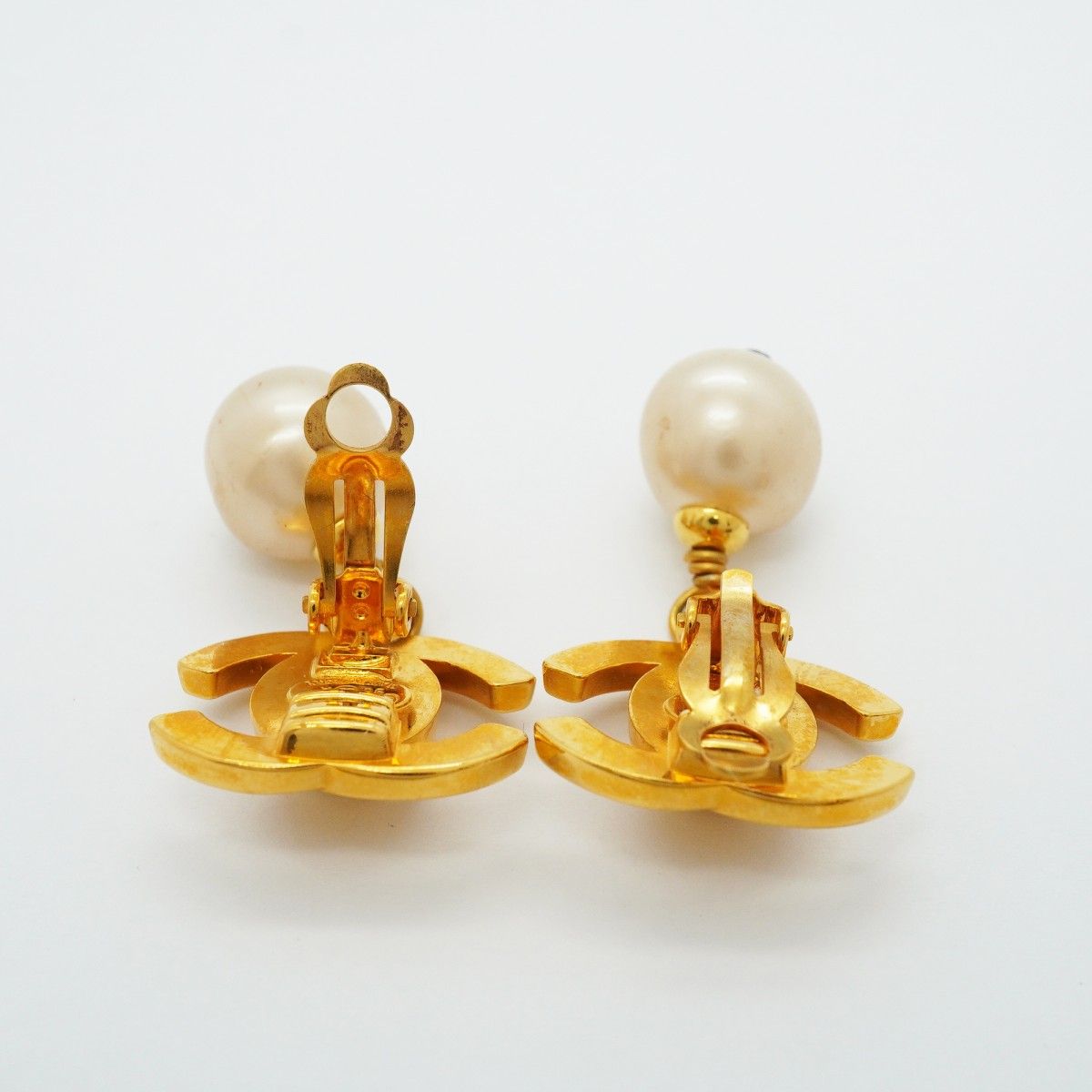 Chanel Earrings Vintage CC Logo Turnlock Gold Plated Faux Pearl — view 3