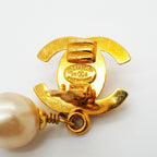Chanel Earrings Vintage CC Logo Turnlock Gold Plated Faux Pearl — view 4