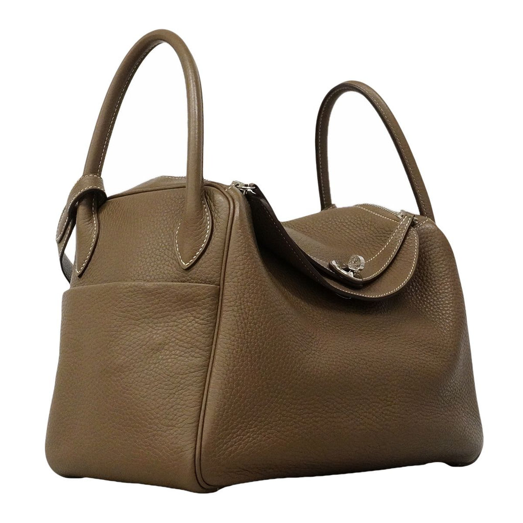 Hermes Handbag Lindy 30 Taurillon Clemence Etoupe Silver 2-Way — view 2