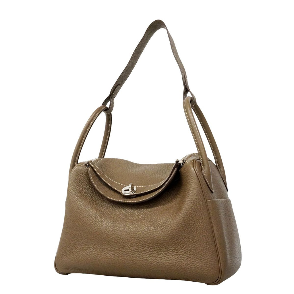 Hermes Handbag Lindy 30 Taurillon Clemence Etoupe Silver 2-Way