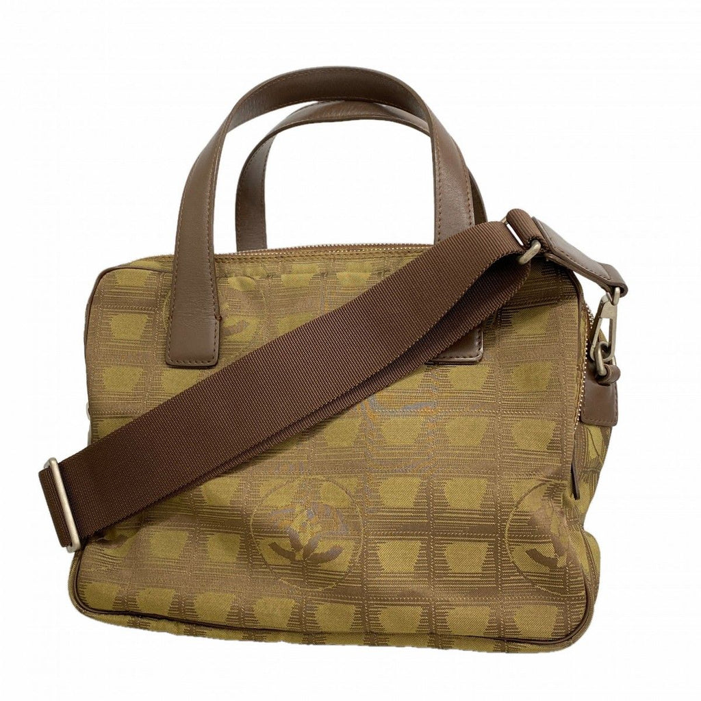 Chanel Handbag New Travel Nylon Khaki Silver 2-Way