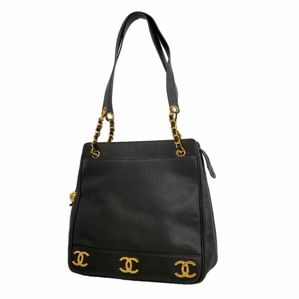 Chanel Shoulder Bag Triple Coco Caviar Leather Black Gold