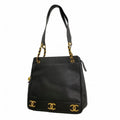 Chanel Shoulder Bag Triple Coco Caviar Leather Black Gold
