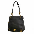 Chanel Shoulder Bag Triple Coco Caviar Leather Black Gold