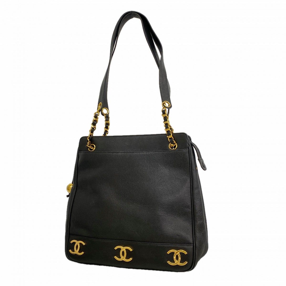 Chanel Shoulder Bag Triple Coco Caviar Leather Black Gold