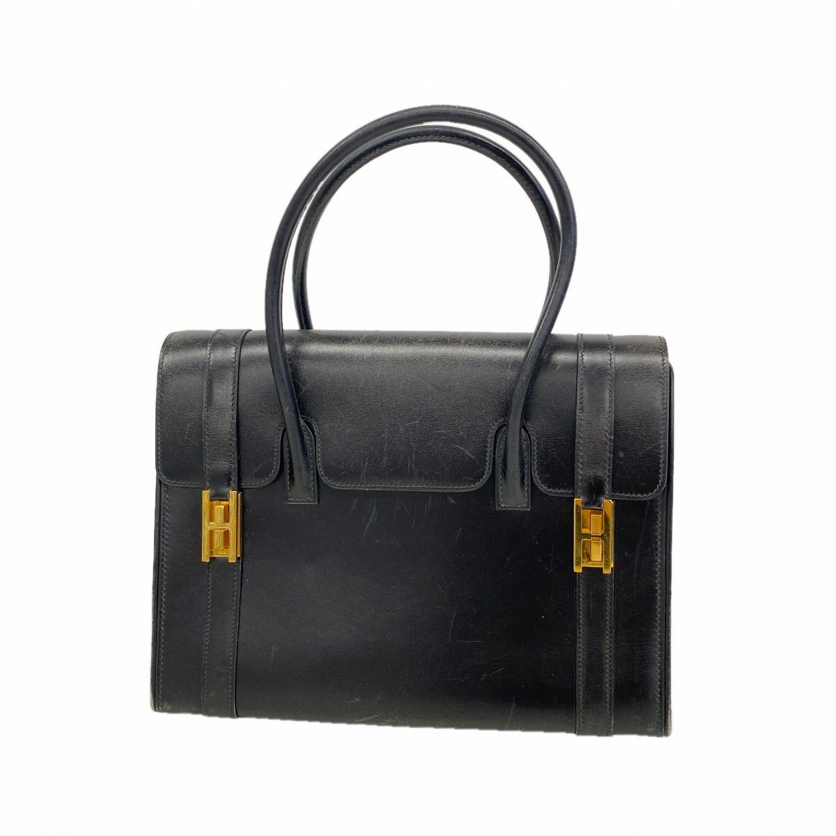Hermes Handbag Drag 27 Box Calf Black Gold