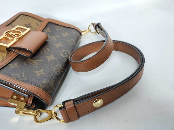 Louis Vuitton Shoulder Bag Monogram Reverse Dauphine Mini Brown Leather Gold — view 3