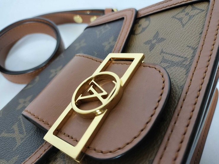 Louis Vuitton Shoulder Bag Monogram Reverse Dauphine Mini Brown Leather Gold — view 8